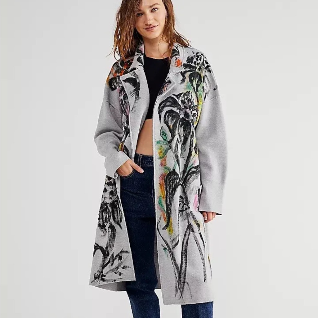 Free People Pascal Longline Sweater Cardi Trench Coat Size Xs/S Nwot Z541-23